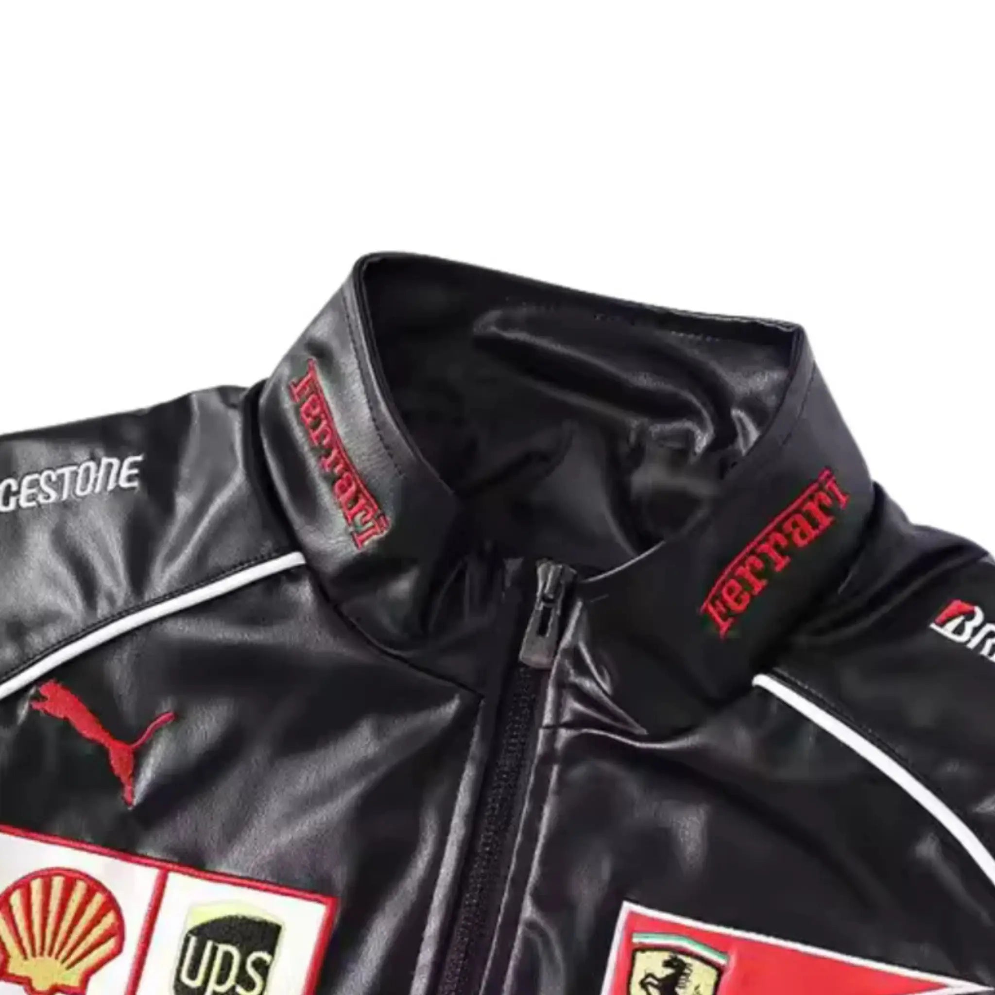 Black Ferrari Leather Vintage Racing Jacket