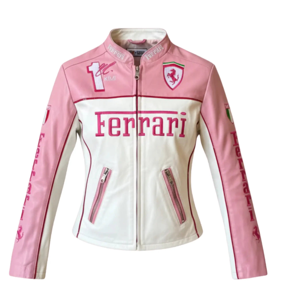 Pink Ferrari Leather Vintage Racing Jacket