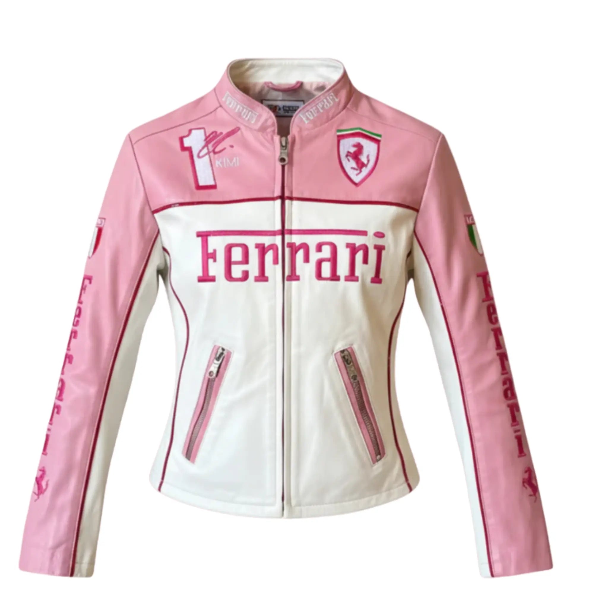 Pink Ferrari Leather Vintage Racing Jacket