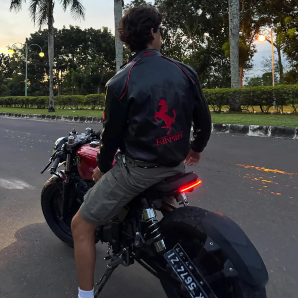 Black Ferrari Leather Vintage Racing Jacket