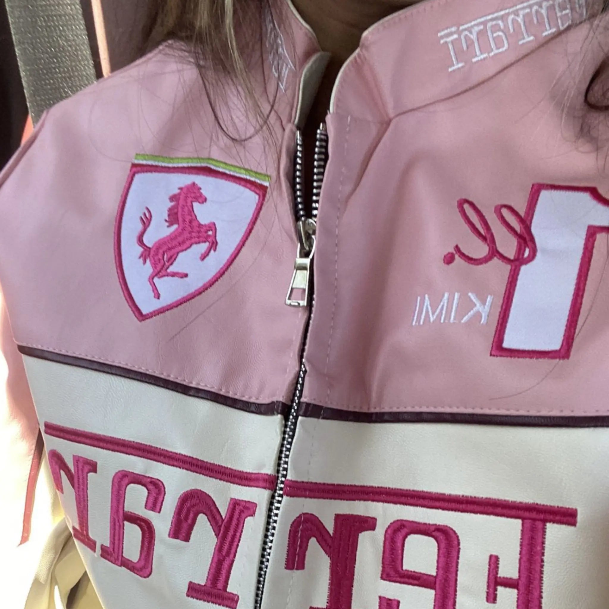 Pink Ferrari Leather Vintage Racing Jacket