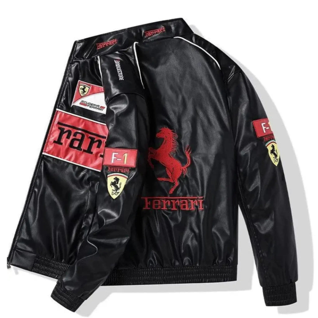 Black Ferrari Leather Vintage Racing Jacket