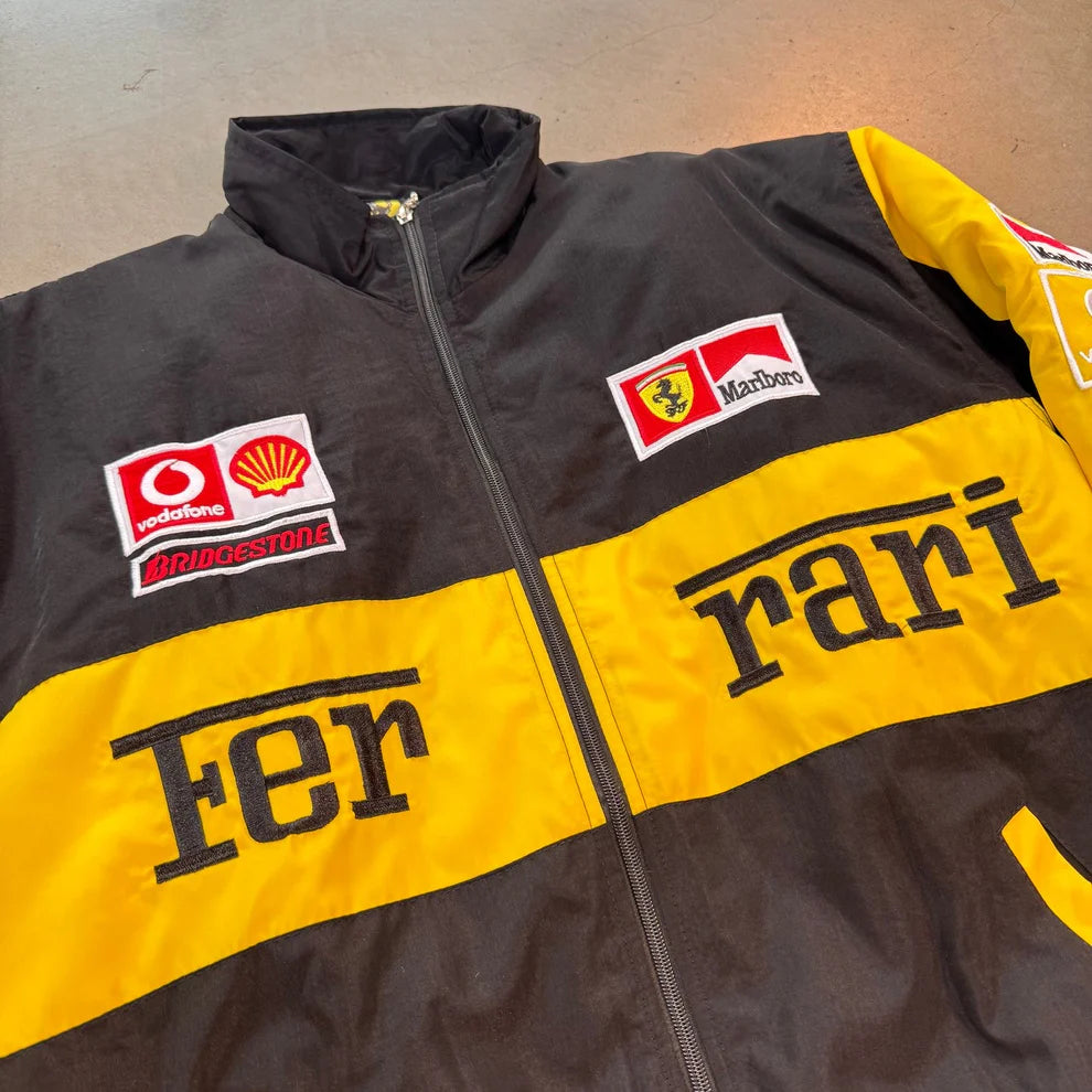 Black Yellow Ferrari Vintage Racing Jacket