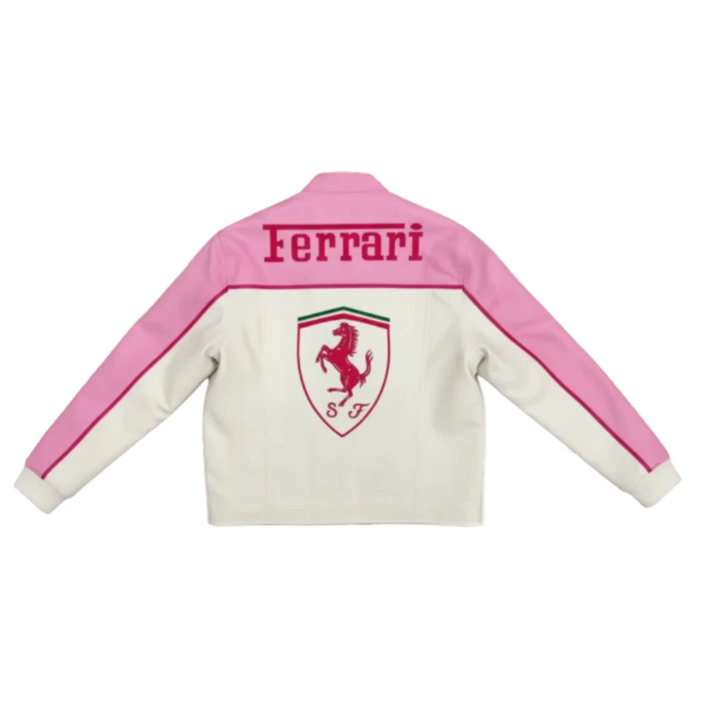 Pink Ferrari Leather Vintage Racing Jacket
