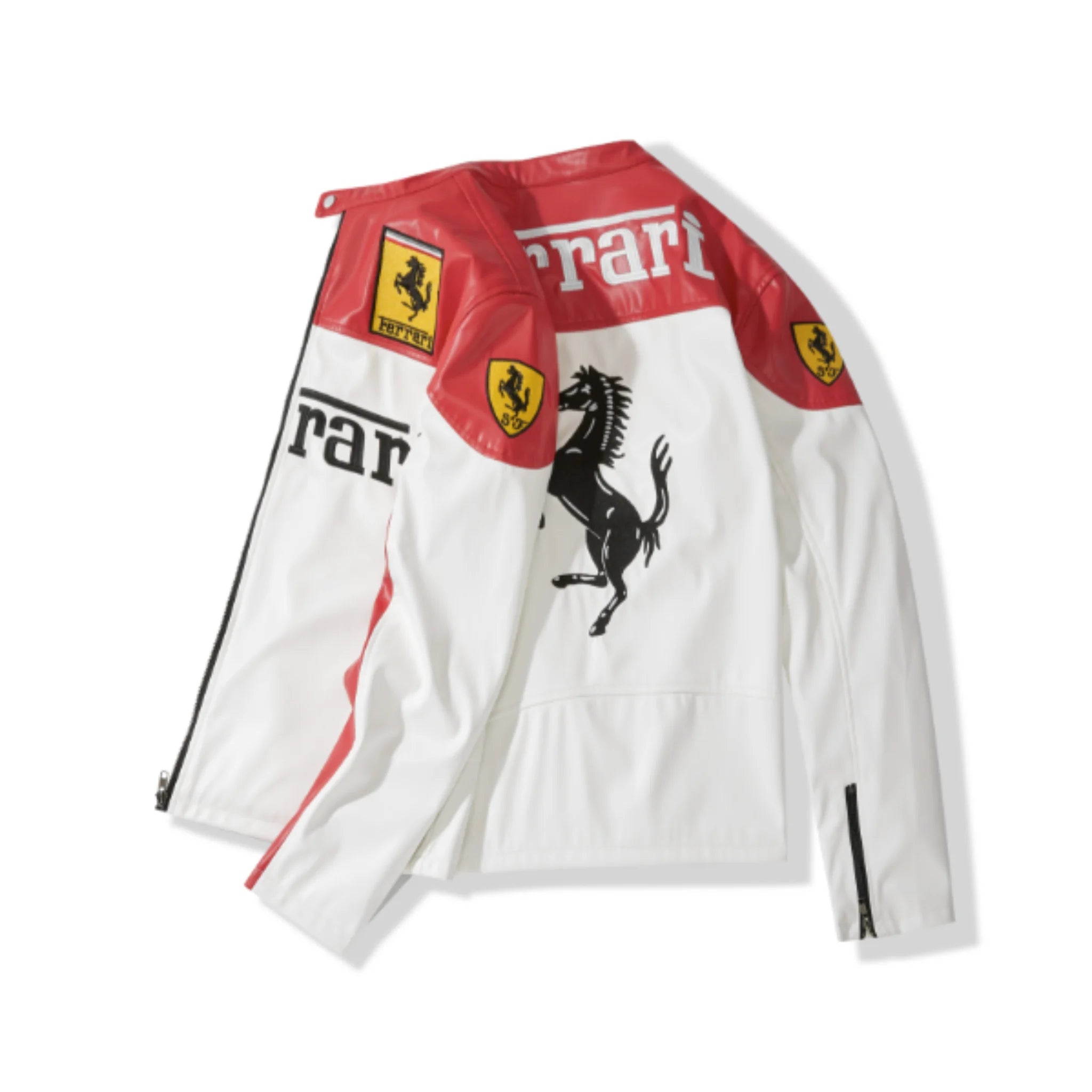 White Ferrari Leather Vintage Racing Jacket