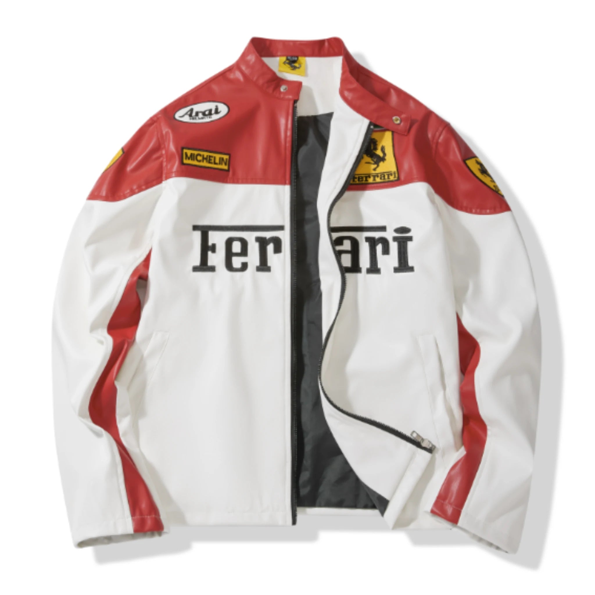 White Ferrari Leather Vintage Racing Jacket
