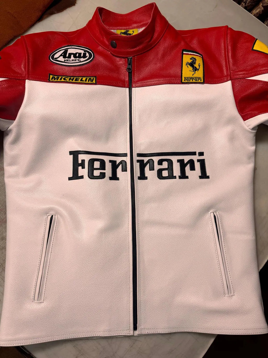 White Ferrari Leather Vintage Racing Jacket